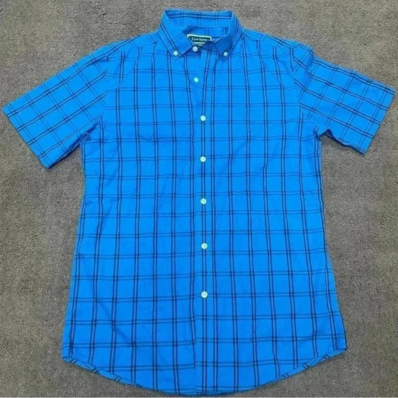 Men’s Club Room Blue Plaid Short Sleeve button down Casual shirt Size Small - Picture 1 of 8